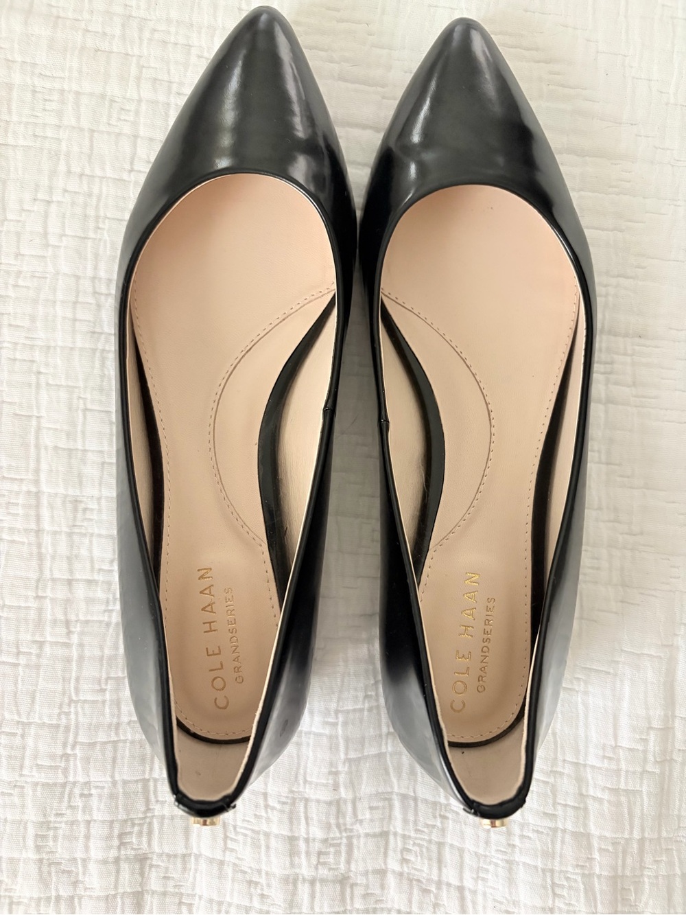 Cole Haan Black Pointed Toe Leather Flats